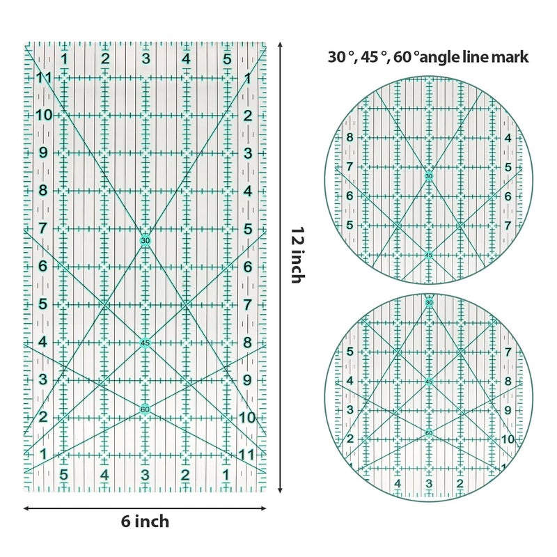 MANUFORE Quilting Ruler 6 * 12in Sewing Acrylic Anti-Slip Metric Ruler DIY Quilting Tools with Clear Printed Lines for Precise Cutting - Image 2